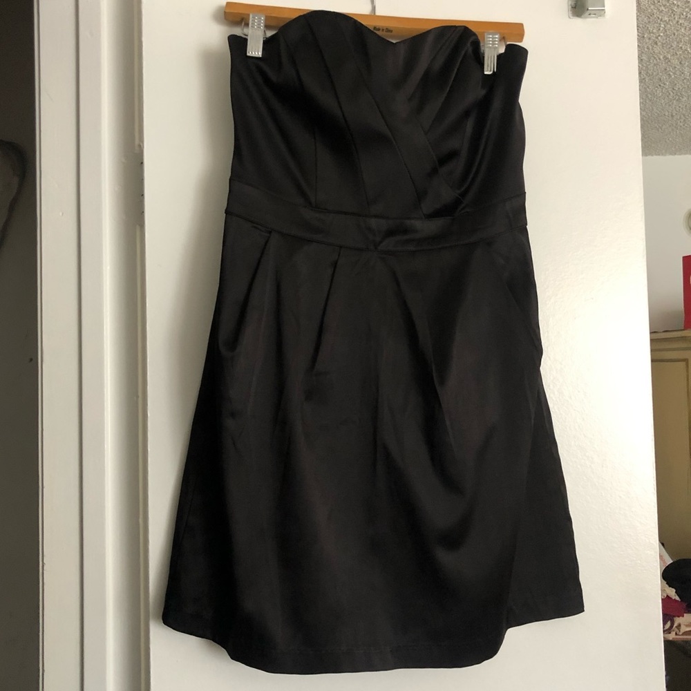 Black Satin strapless mini dress